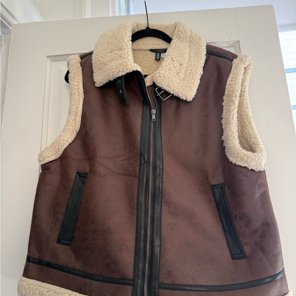 H&M Divided Brown and Cream Shearling Vest